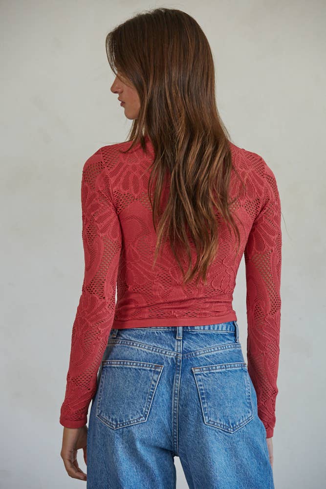 Jacquard Mock Neck Long Sleeve Top