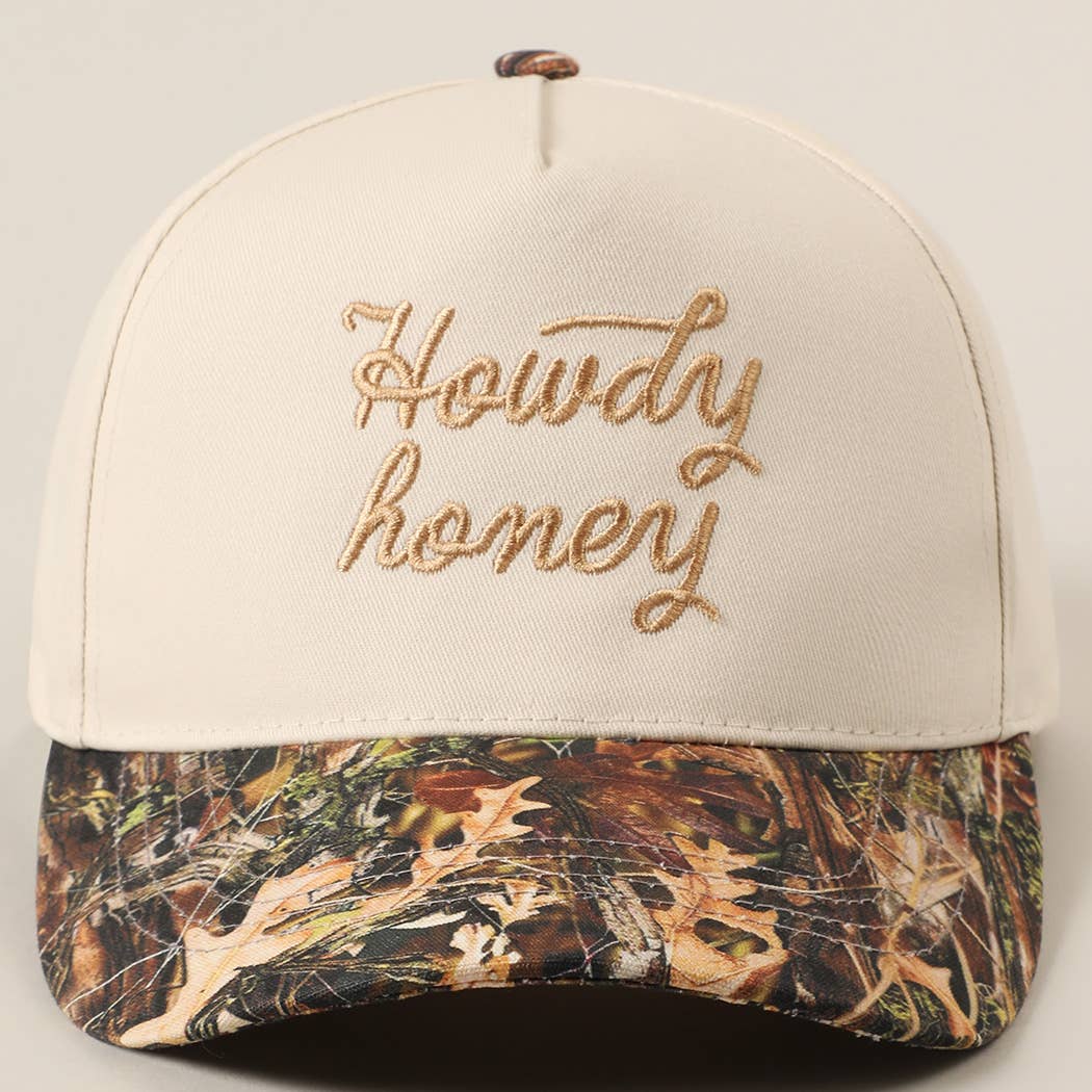 Howdy Honey Embroidery Camo Beige Hat