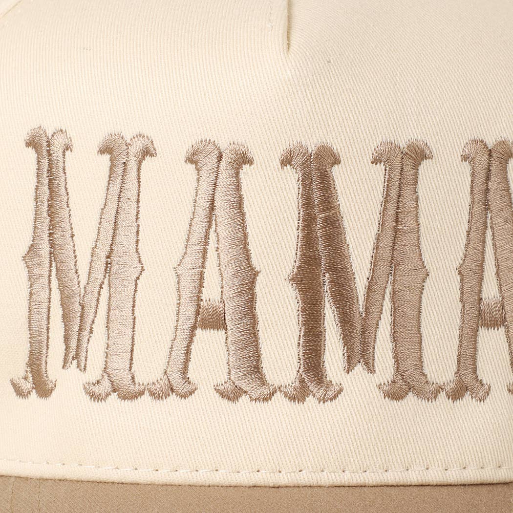 MAMA Typographic Design Embroidery Baseball Hat - Beige