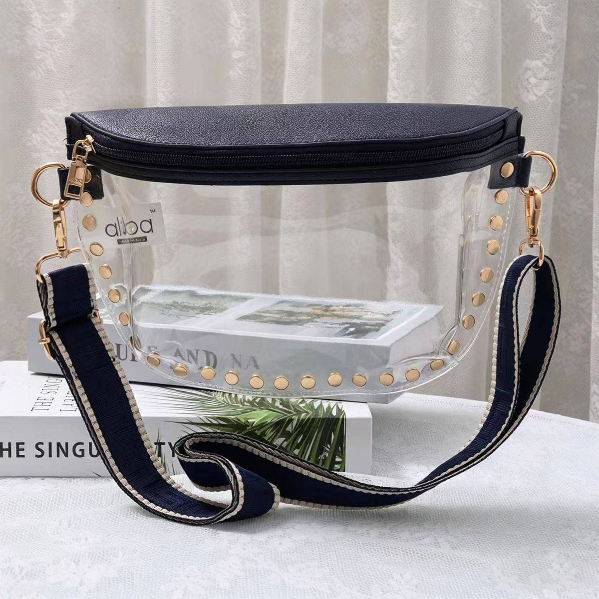 Lorna Clear Gameday Studded Crossbody Bag: Black