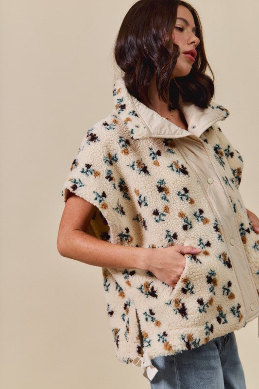 Floral Sherpa Fur Vest