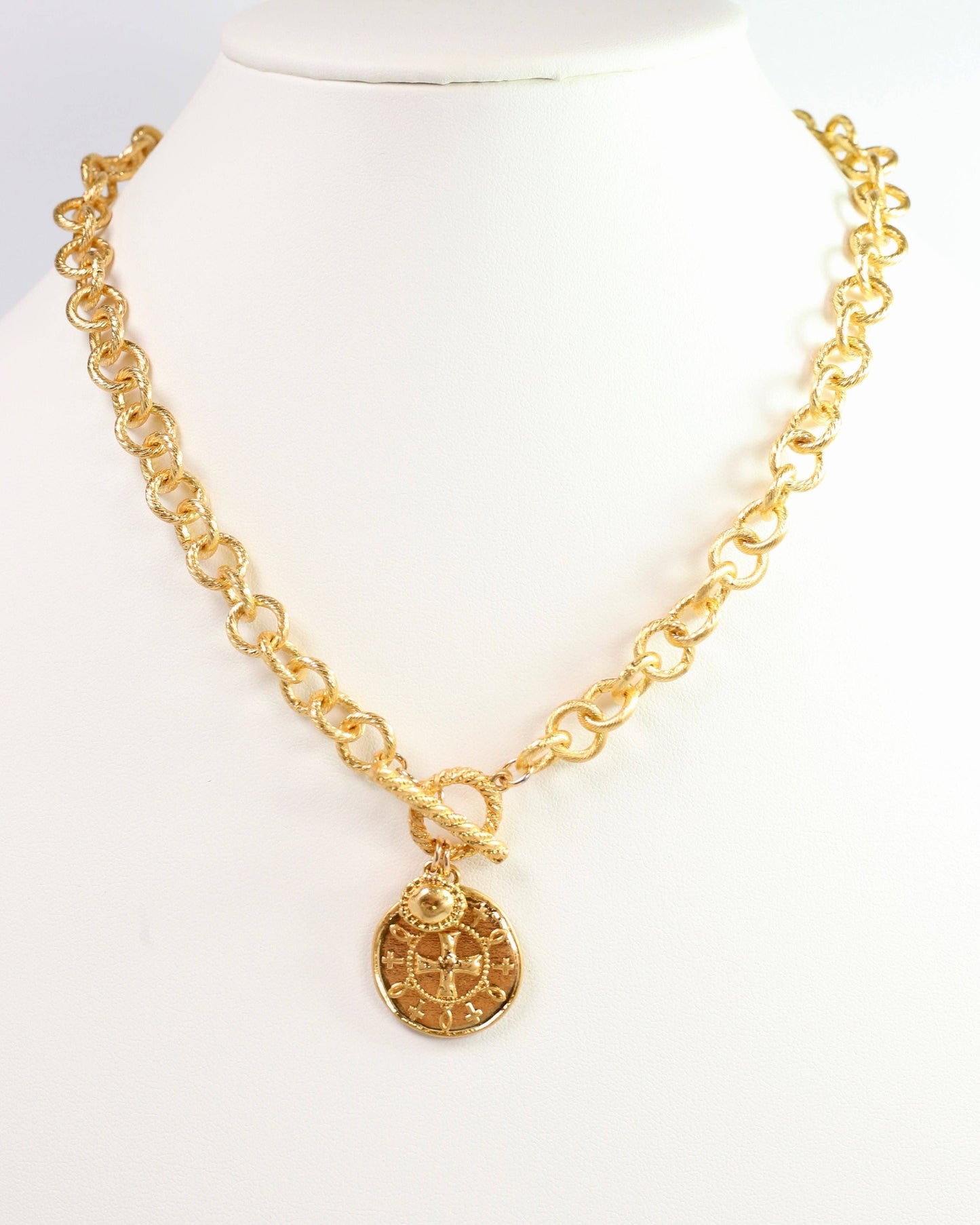 Chalice Cross Charm Necklace Worn Gold