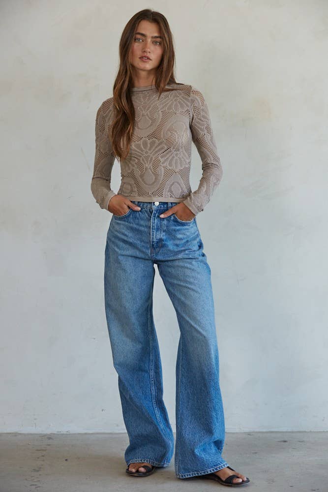 Jacquard Mock Neck Long Sleeve Top