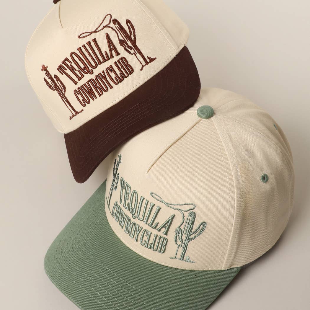 TEQUILA COWBOY CLUB Embroidery Two-Tone Trucker Hat : Brown