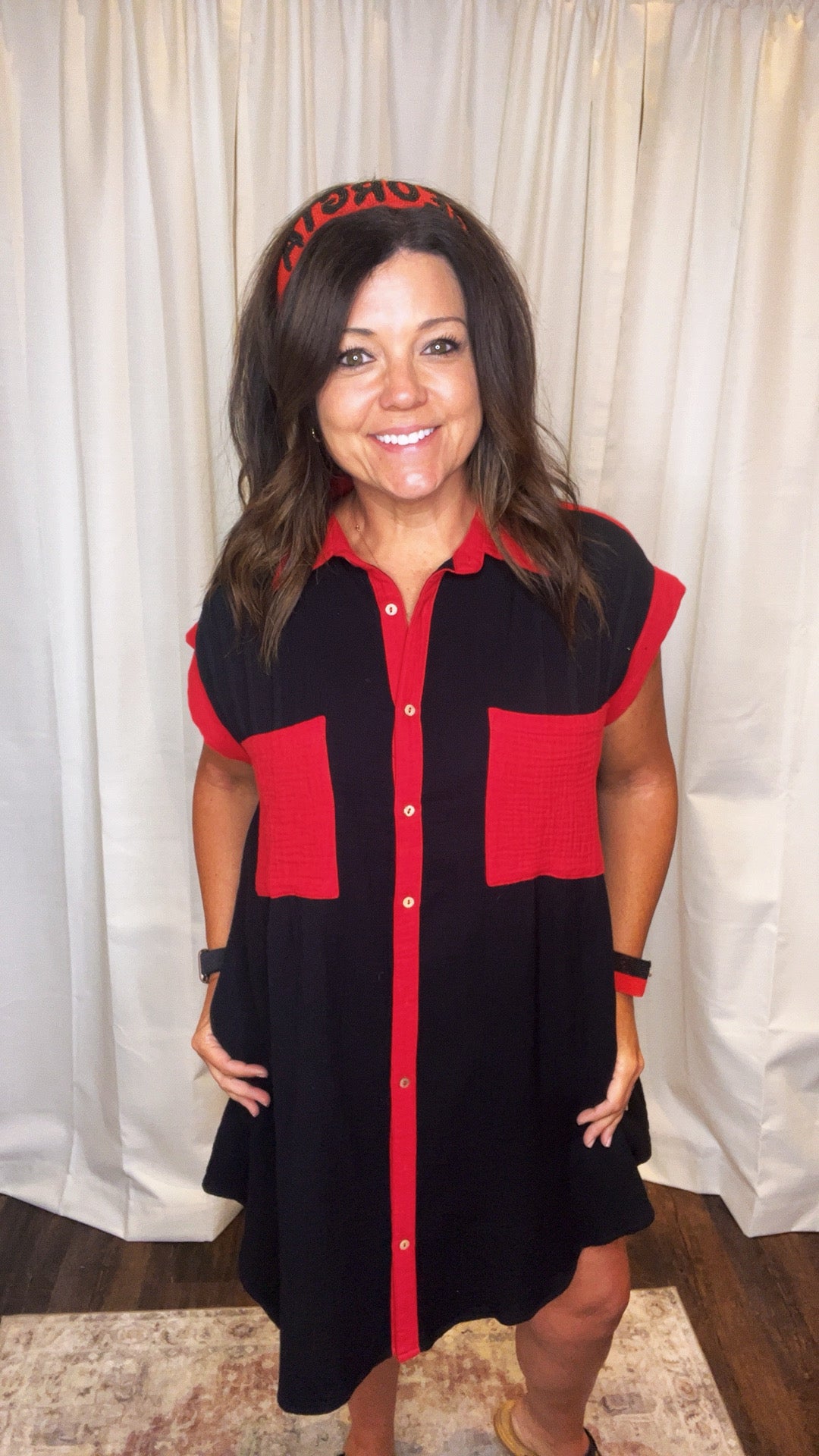 Red & Black Color Block Dress