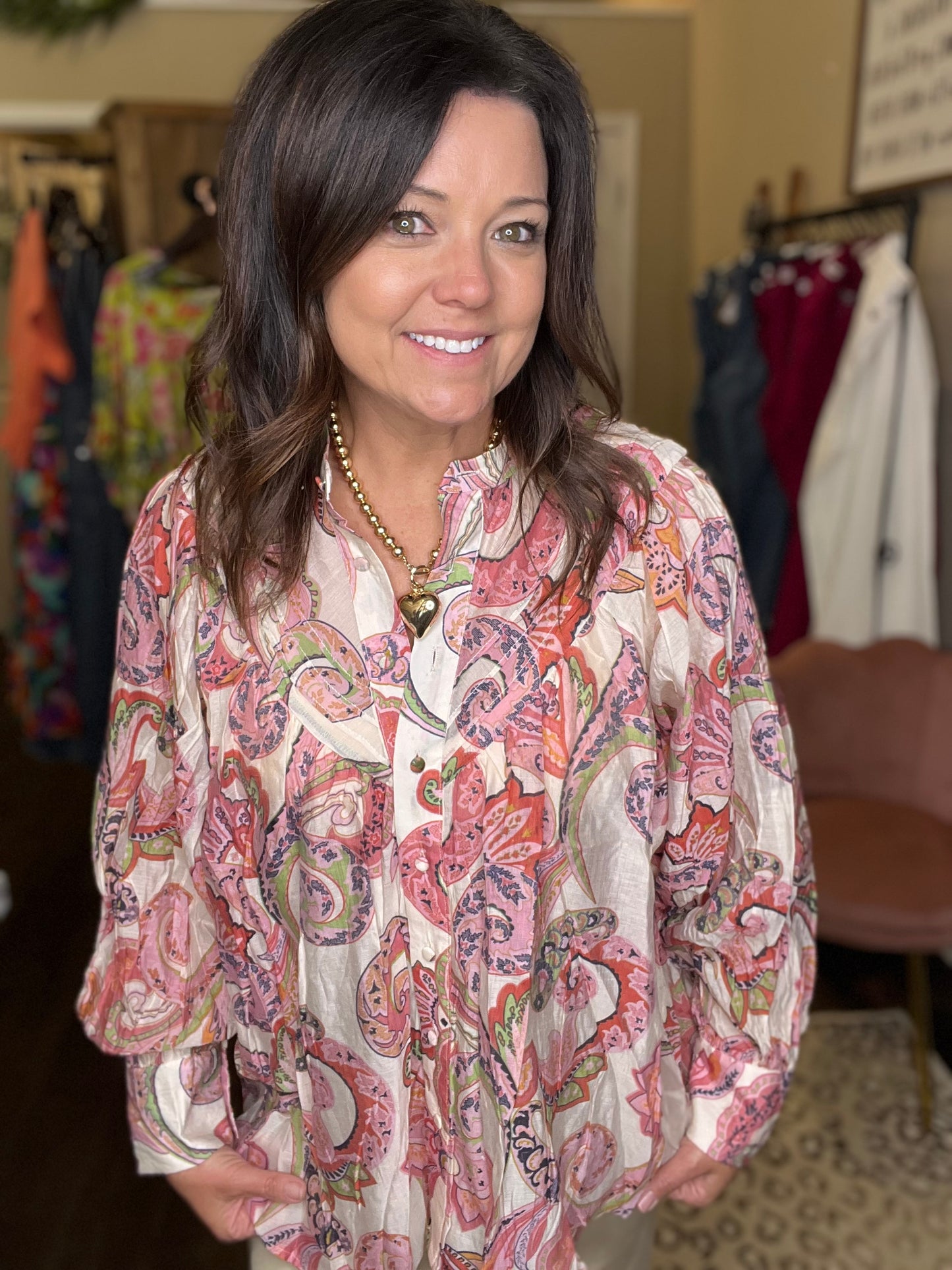 Paisley Bubble Sleeve Top