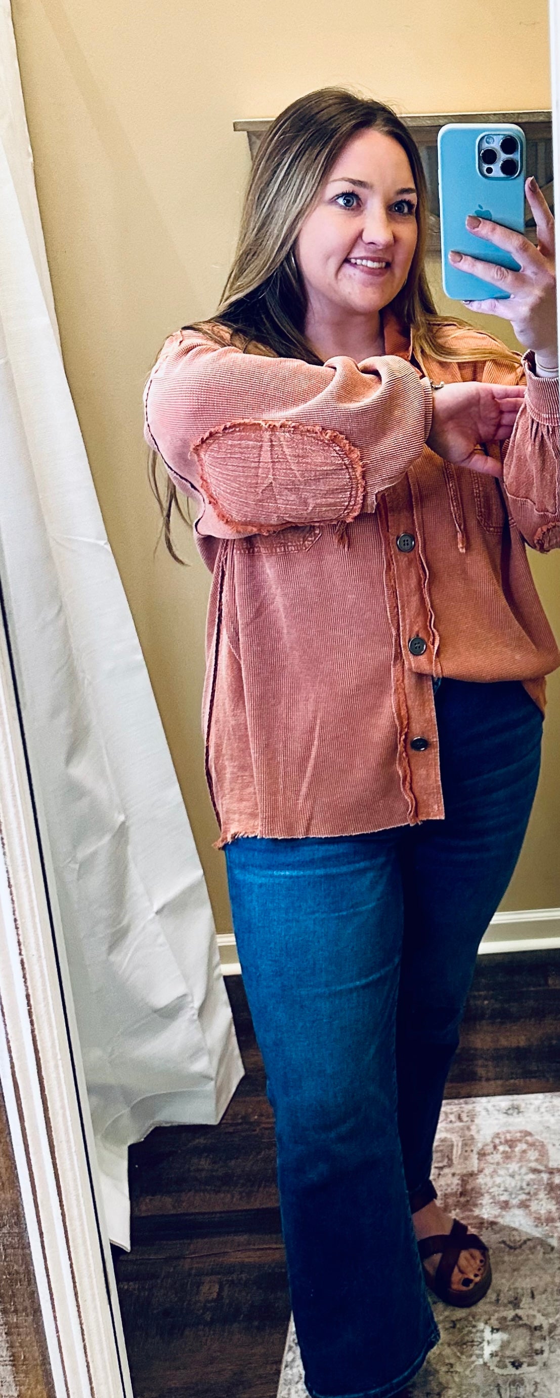 Washed Thermal Button-Down Hoodie Jacket