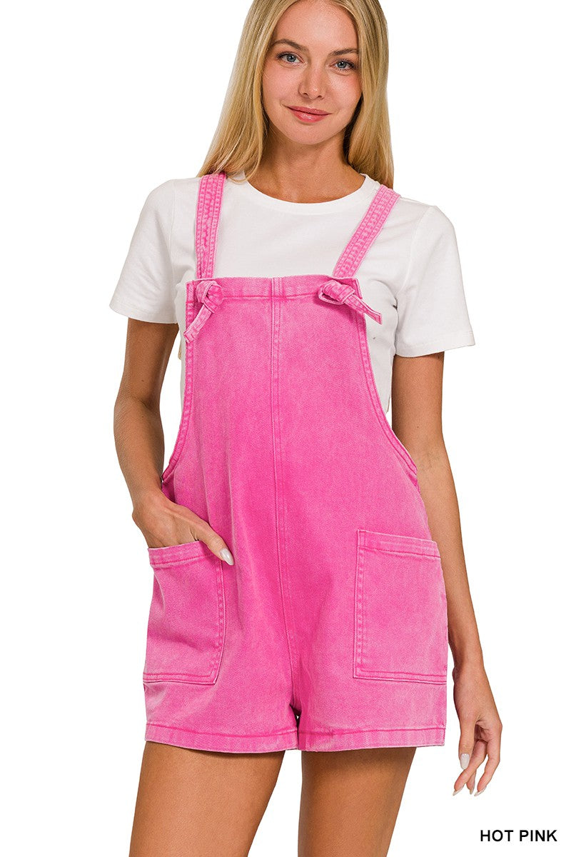 Washed Knot Strap Romper