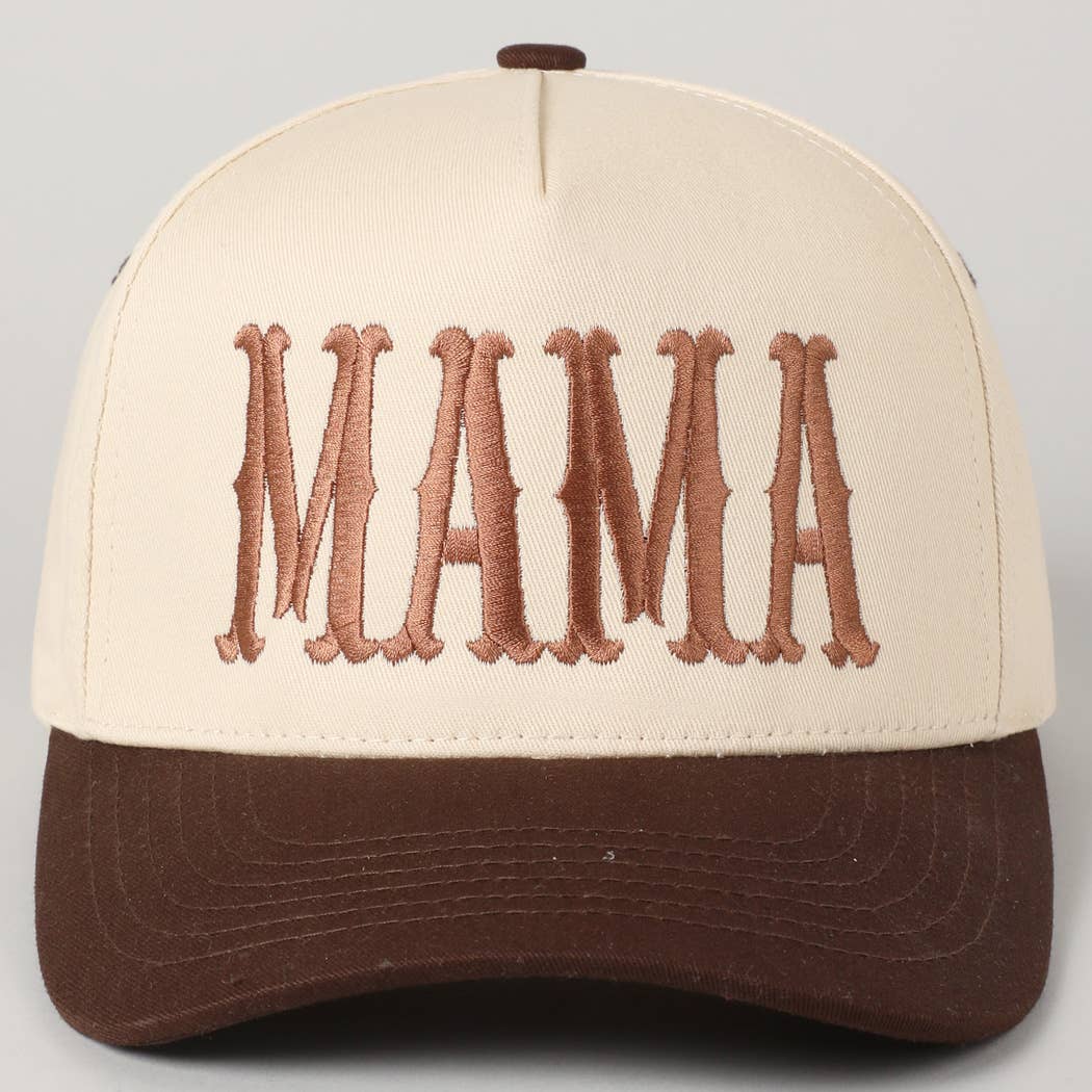 MAMA Typographic Design Embroidery Baseball Hat - Beige