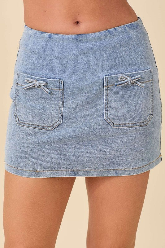 Mini Denim Skort w/Ribbon Bow