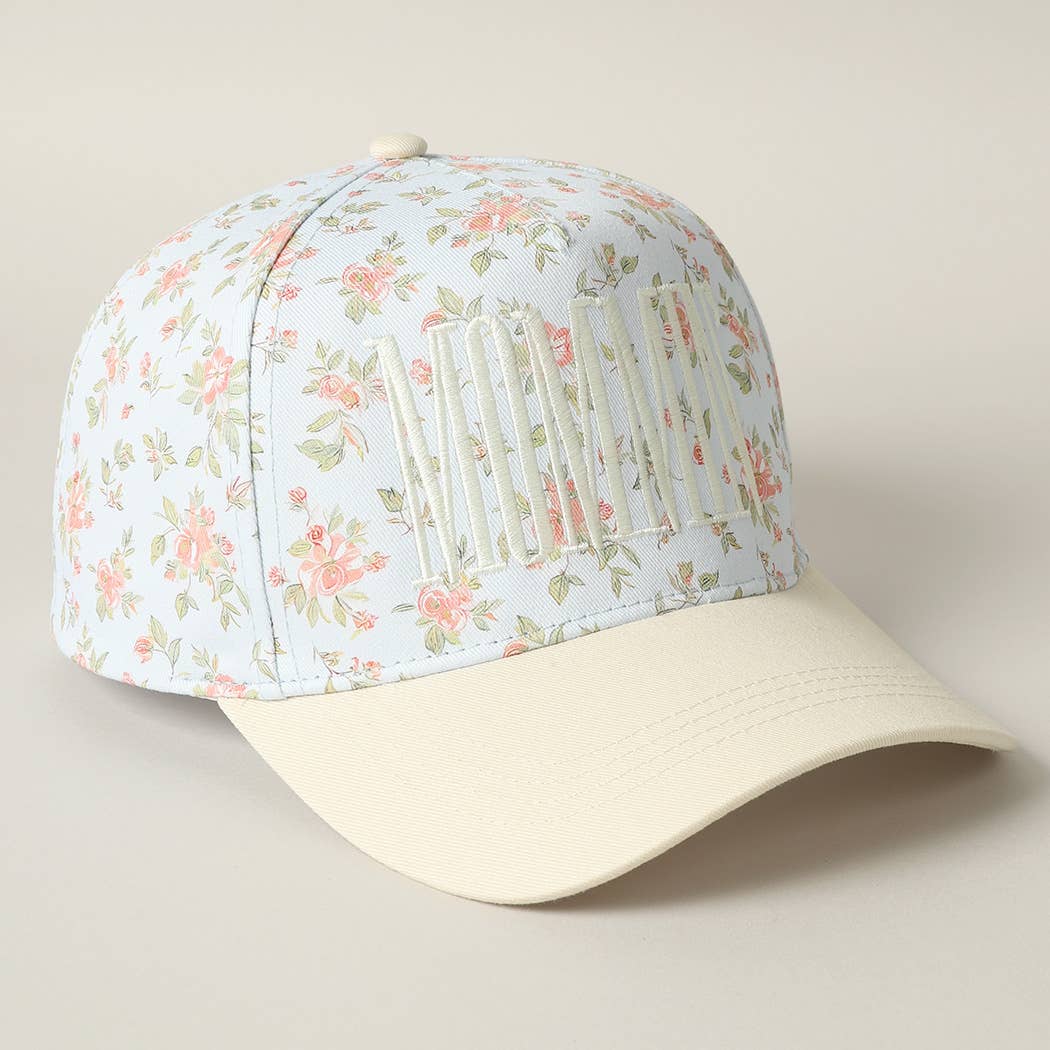 MOMMIN' Embroidered Flower PatternTrucker Hat: BLUE/BEIGE / ONE SIZE