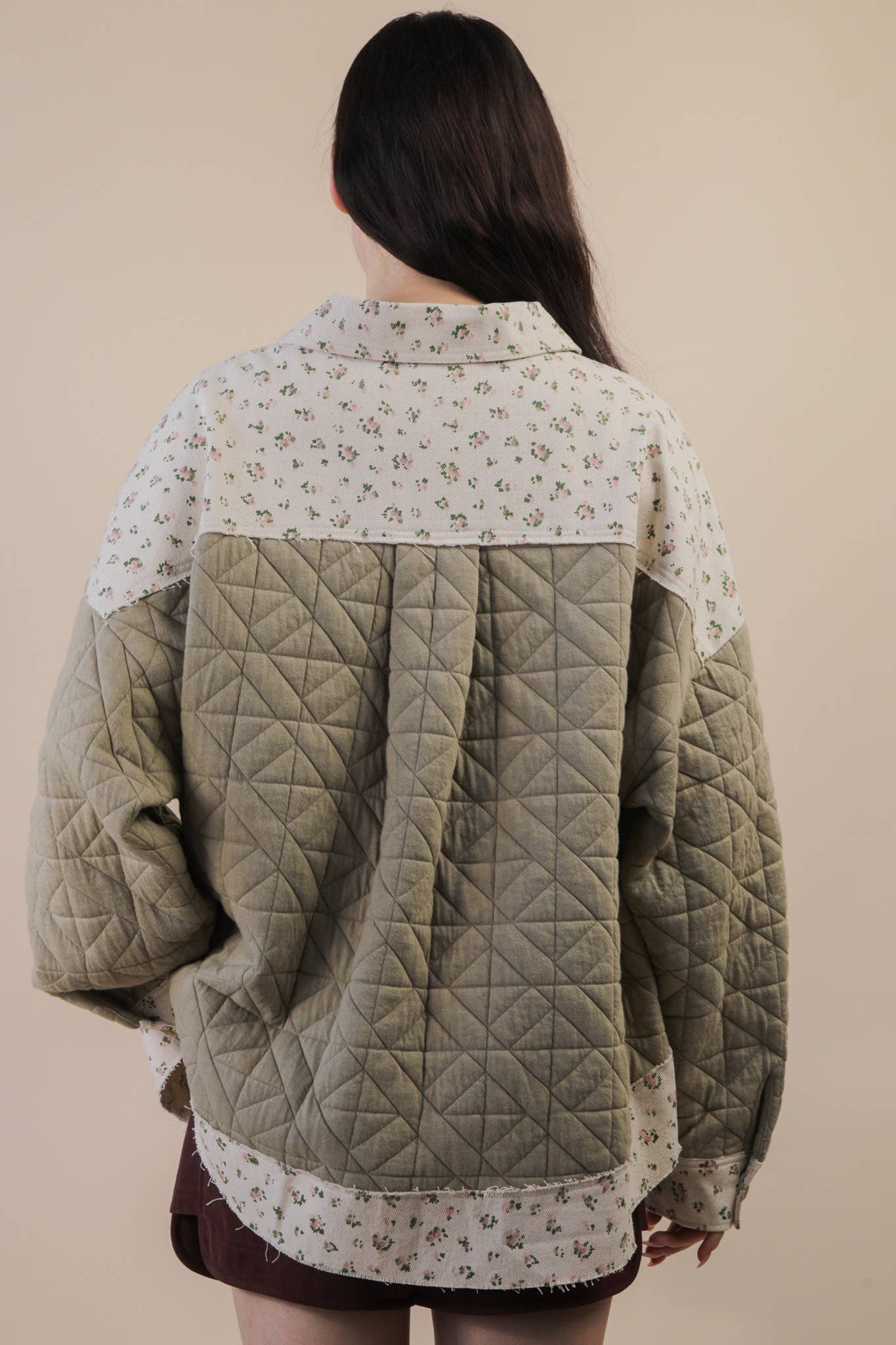 Oversized Floral Printed Contrast Cotton Jacket