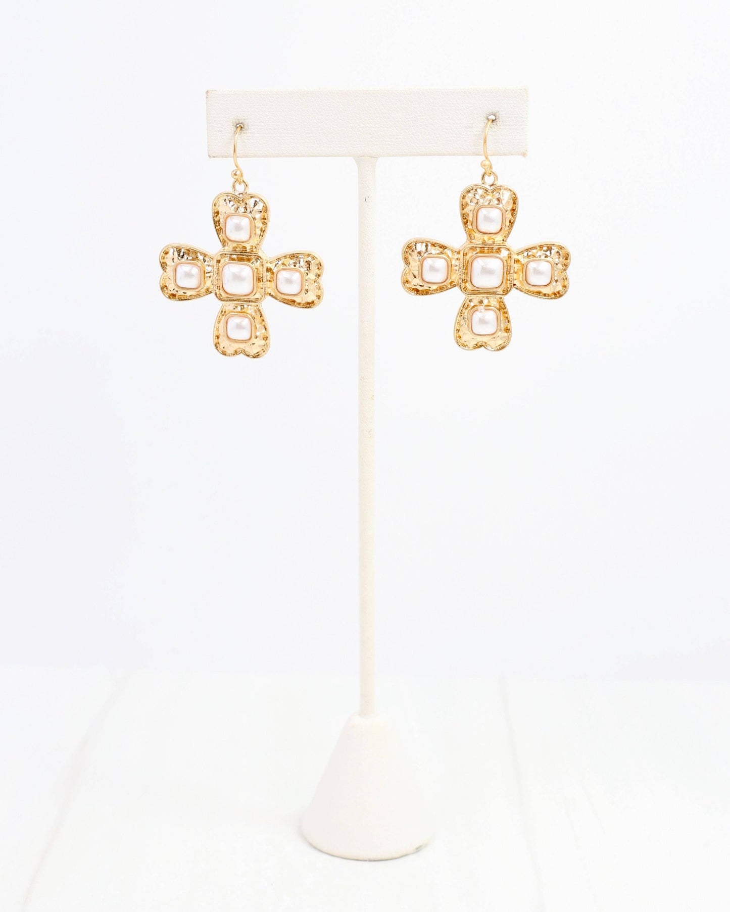 Palazzo Pearl and Gold Cross Earring Worn Gold