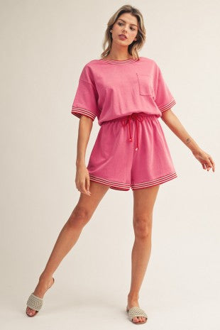 Pink Varsity Stripe Romper