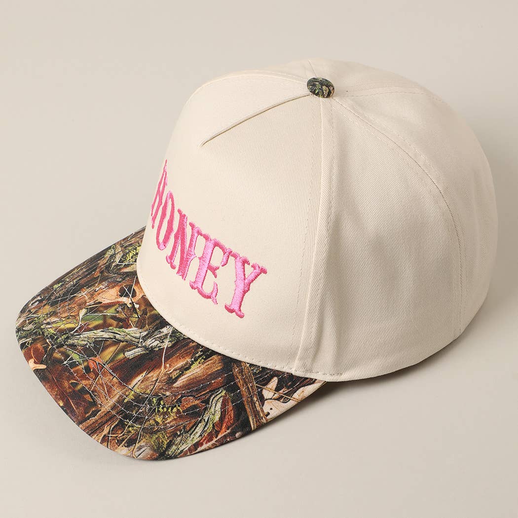 HONEY Lettering Embroidery Camo Hat - Black