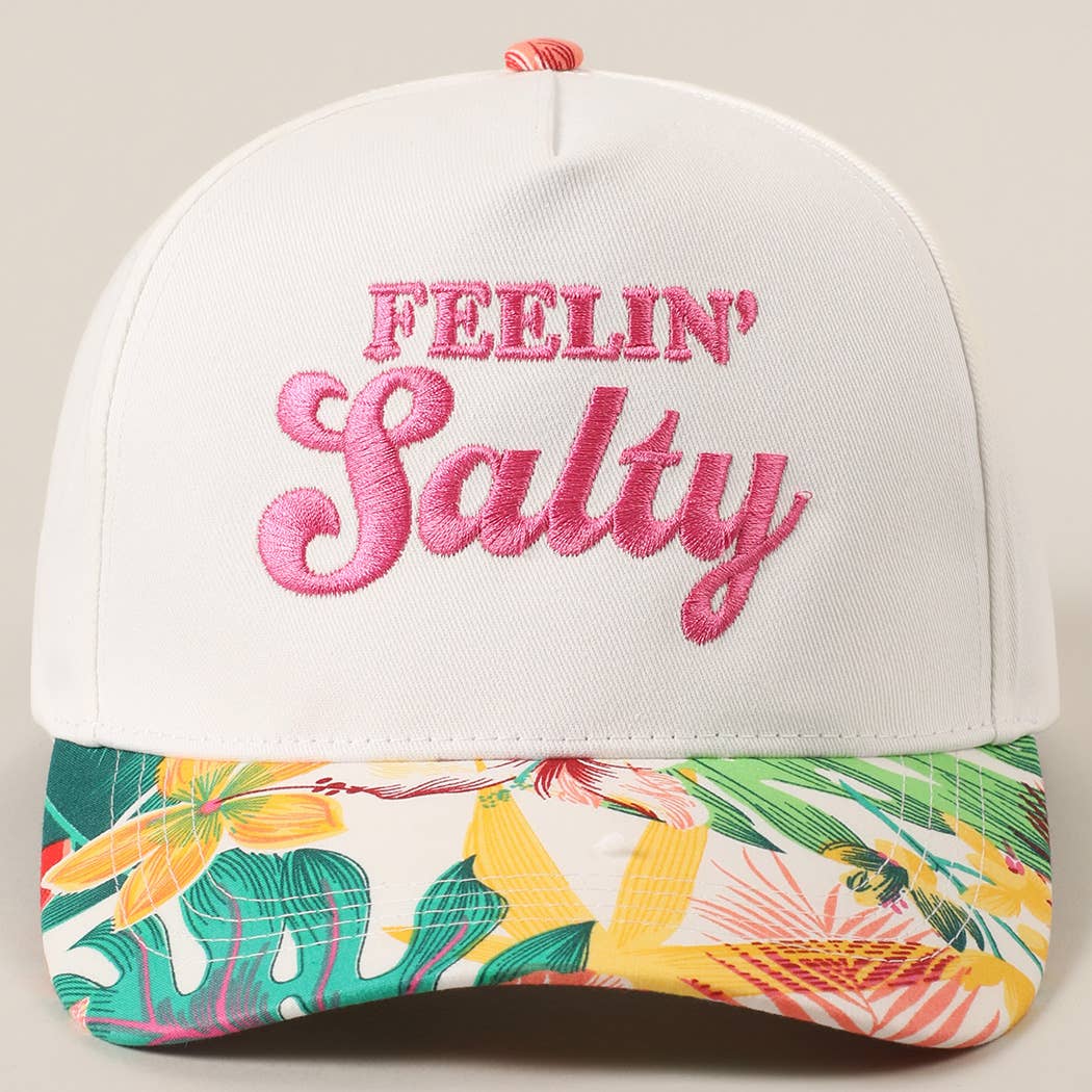 Feelin' Salty Letter Embroidery Floral Trucker Hat - Navy