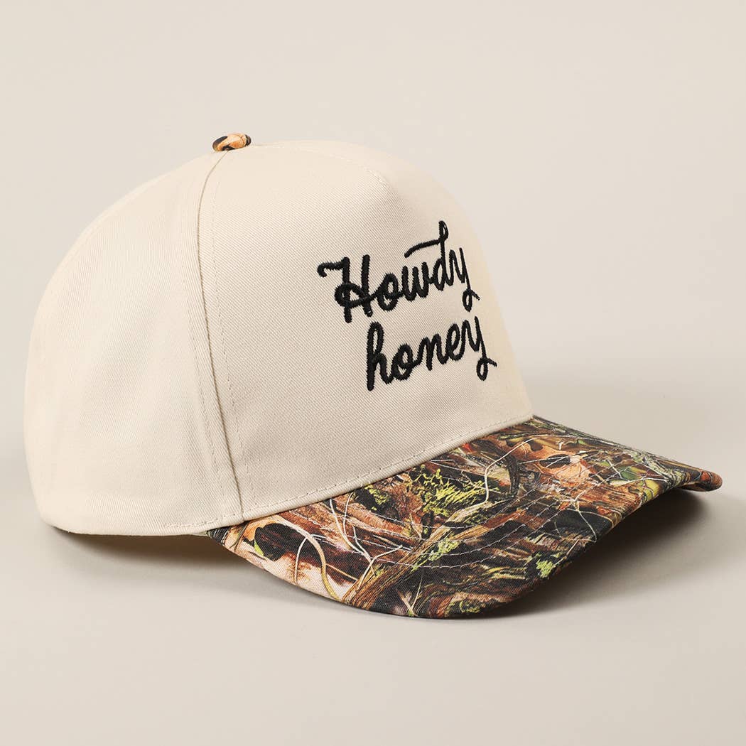 Howdy Honey Embroidery Camo Beige Hat