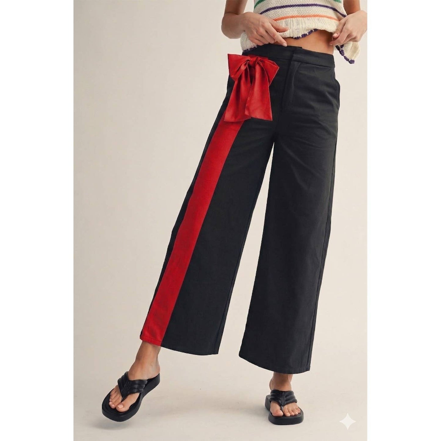 Game Day Symphony Side Bow Pants: BLACK/RED
