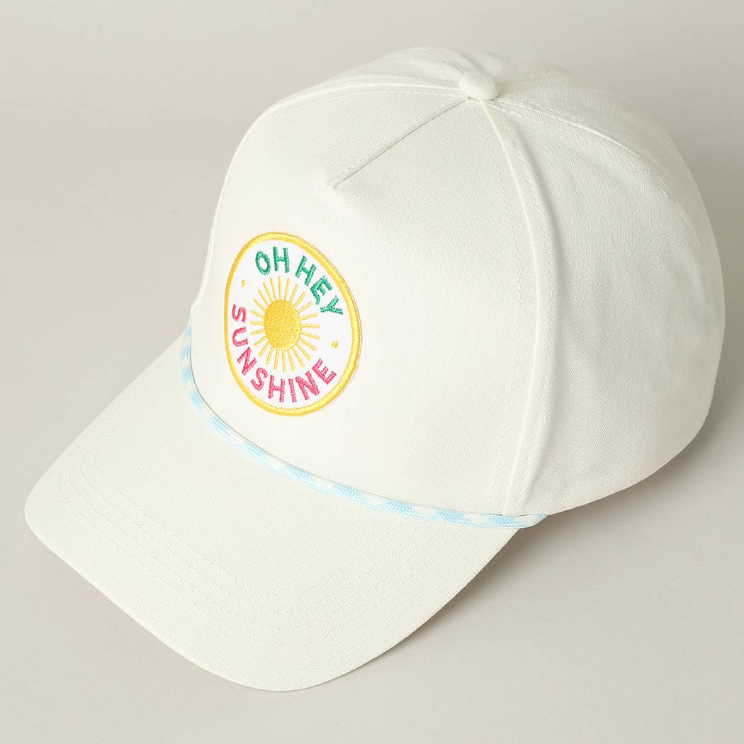 Oh Hey Sunshine Embroidery Patch Trucker Hat: LT BLUE