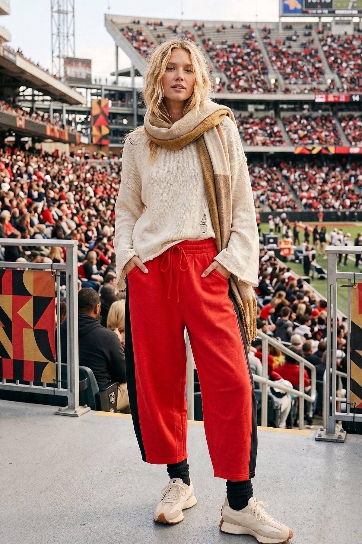 Scuba Side Panel Gameday Relaxed Pants: RED/BLACK