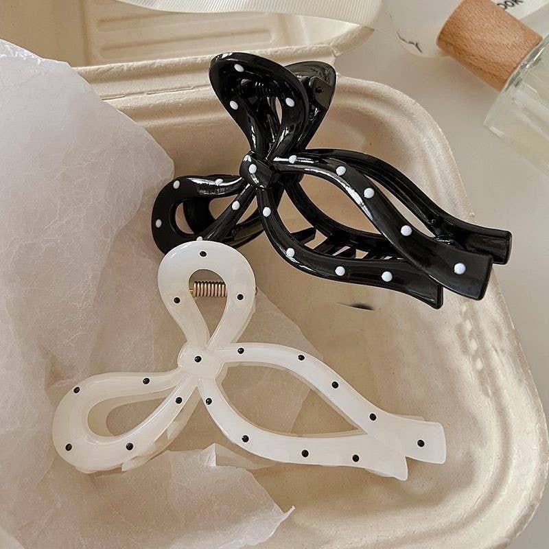 Polka Dot Bow Hair Claw Clips | OFF WHITE