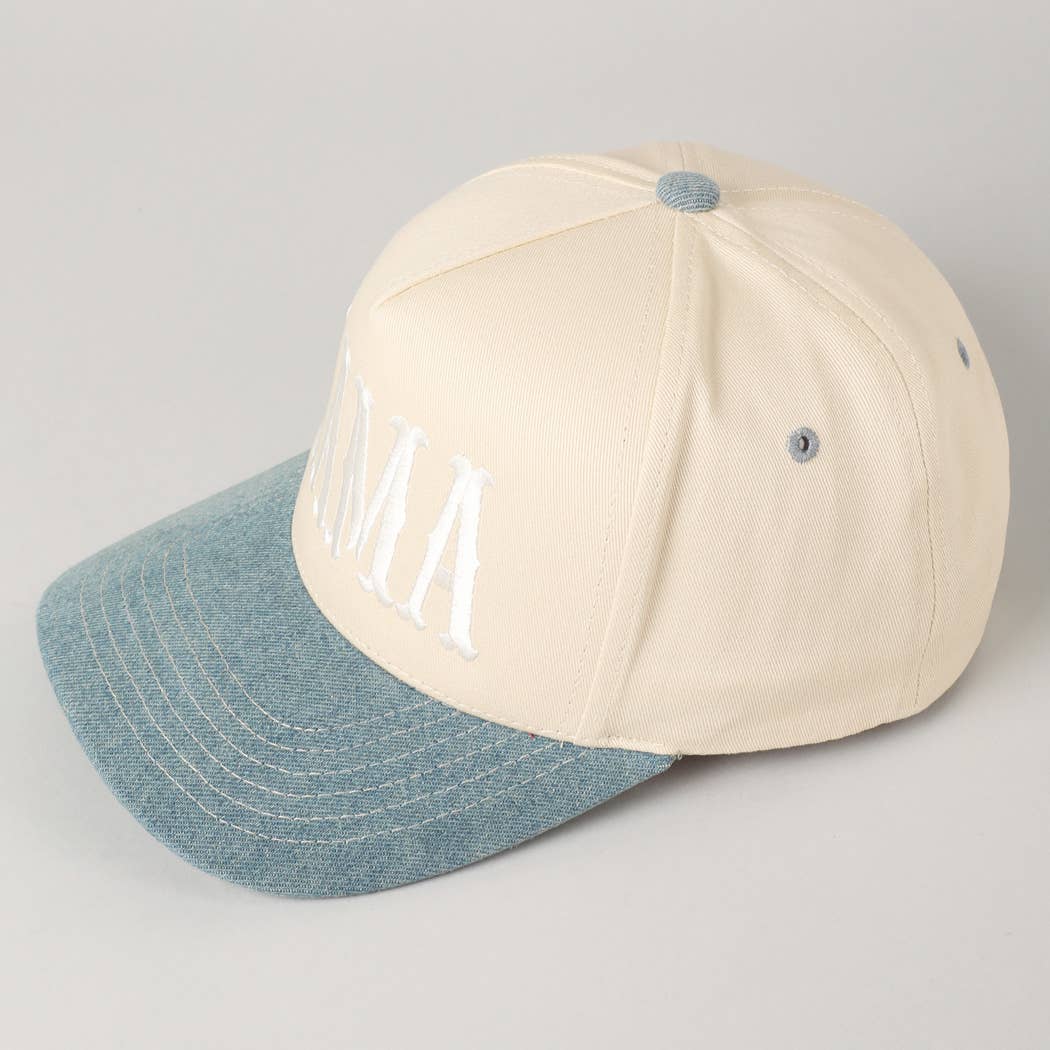 MAMA Typographic Design Embroidery Baseball Hat - Beige