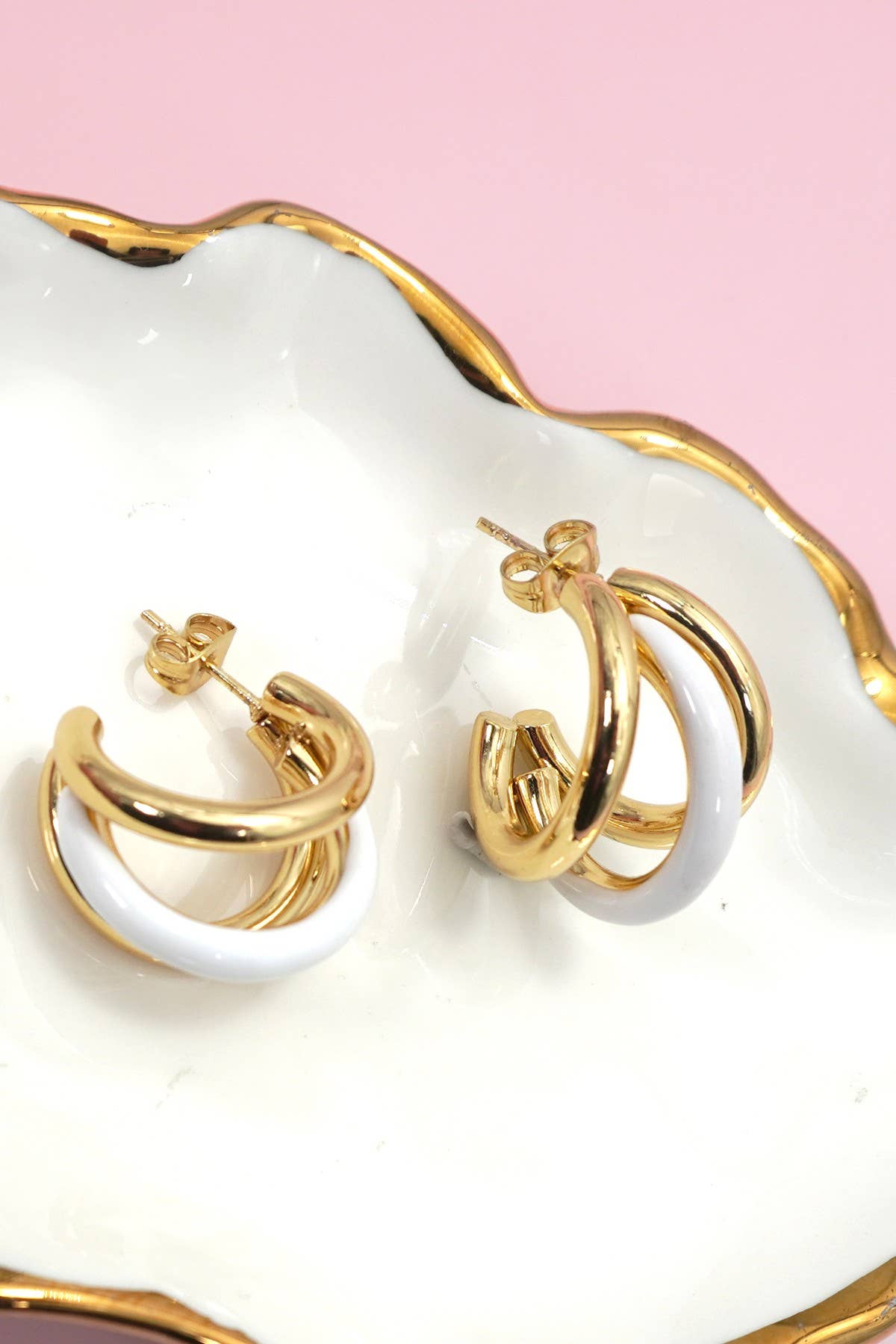 18K Stainless Steel Tarnish Free Enamel Hoop |OFF WHITE