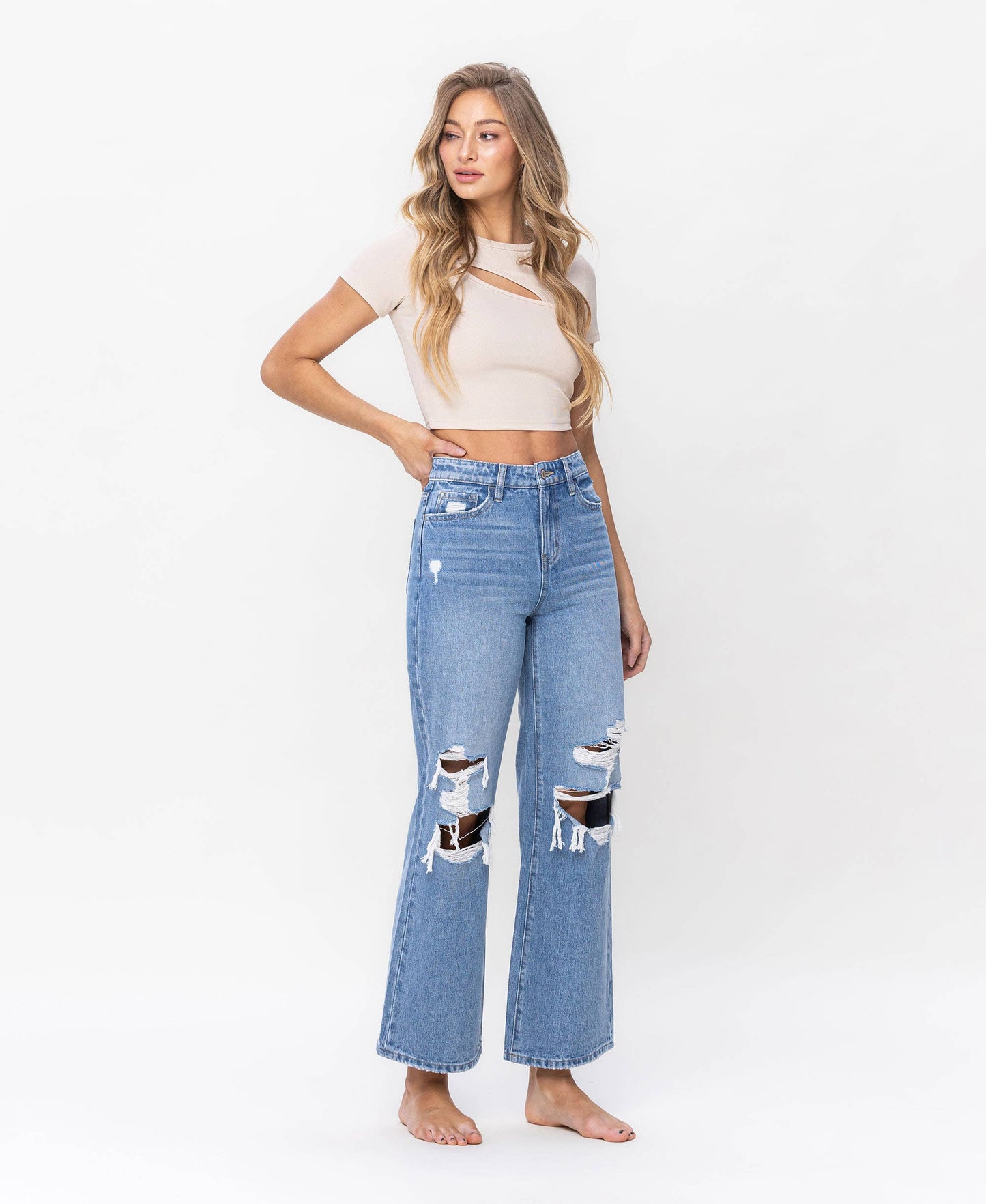 Toll-Free Distressed Wide Leg Jeans