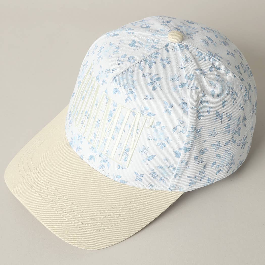MOMMIN' Embroidered Flower PatternTrucker Hat: BLUE/BEIGE / ONE SIZE