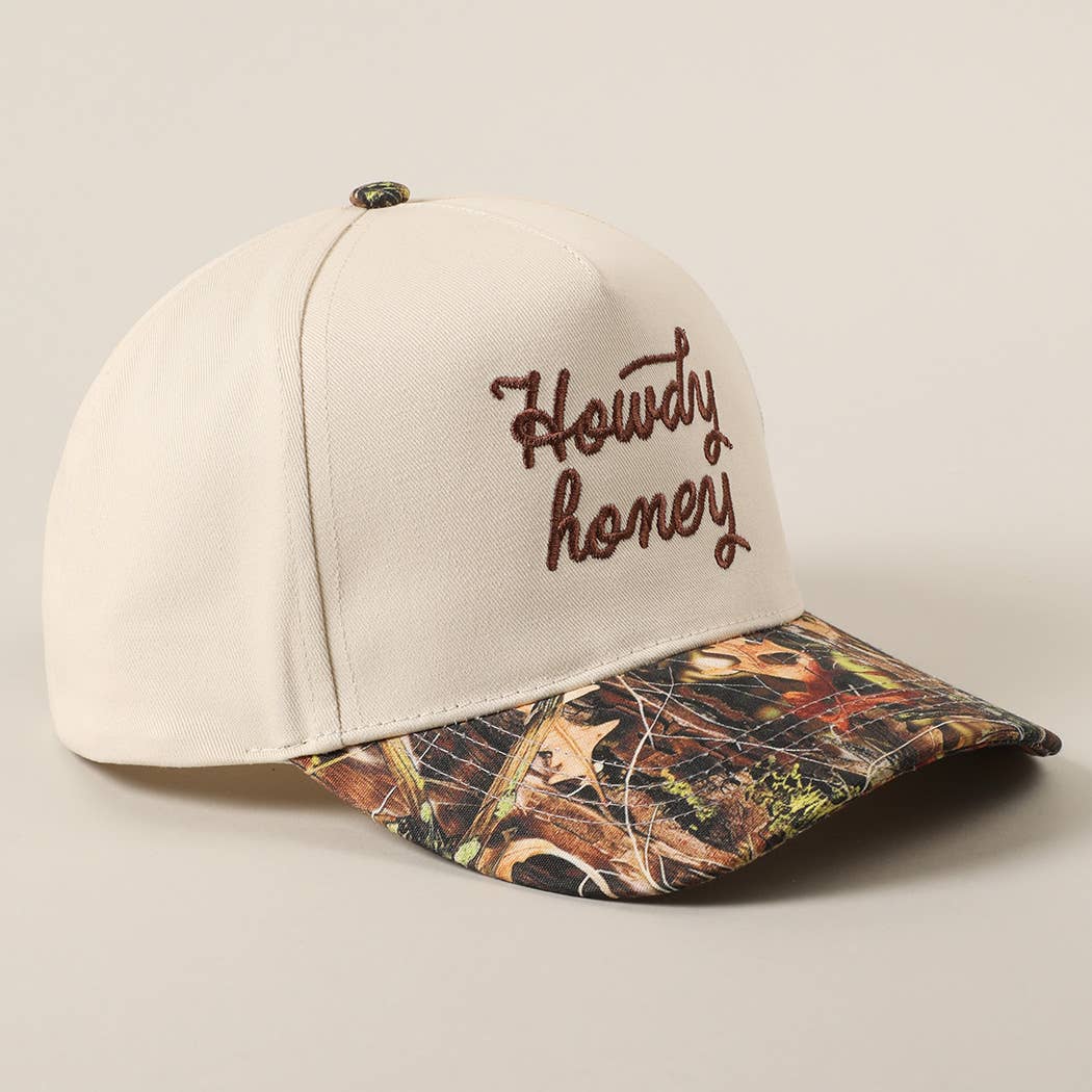 Howdy Honey Embroidery Camo Beige Hat