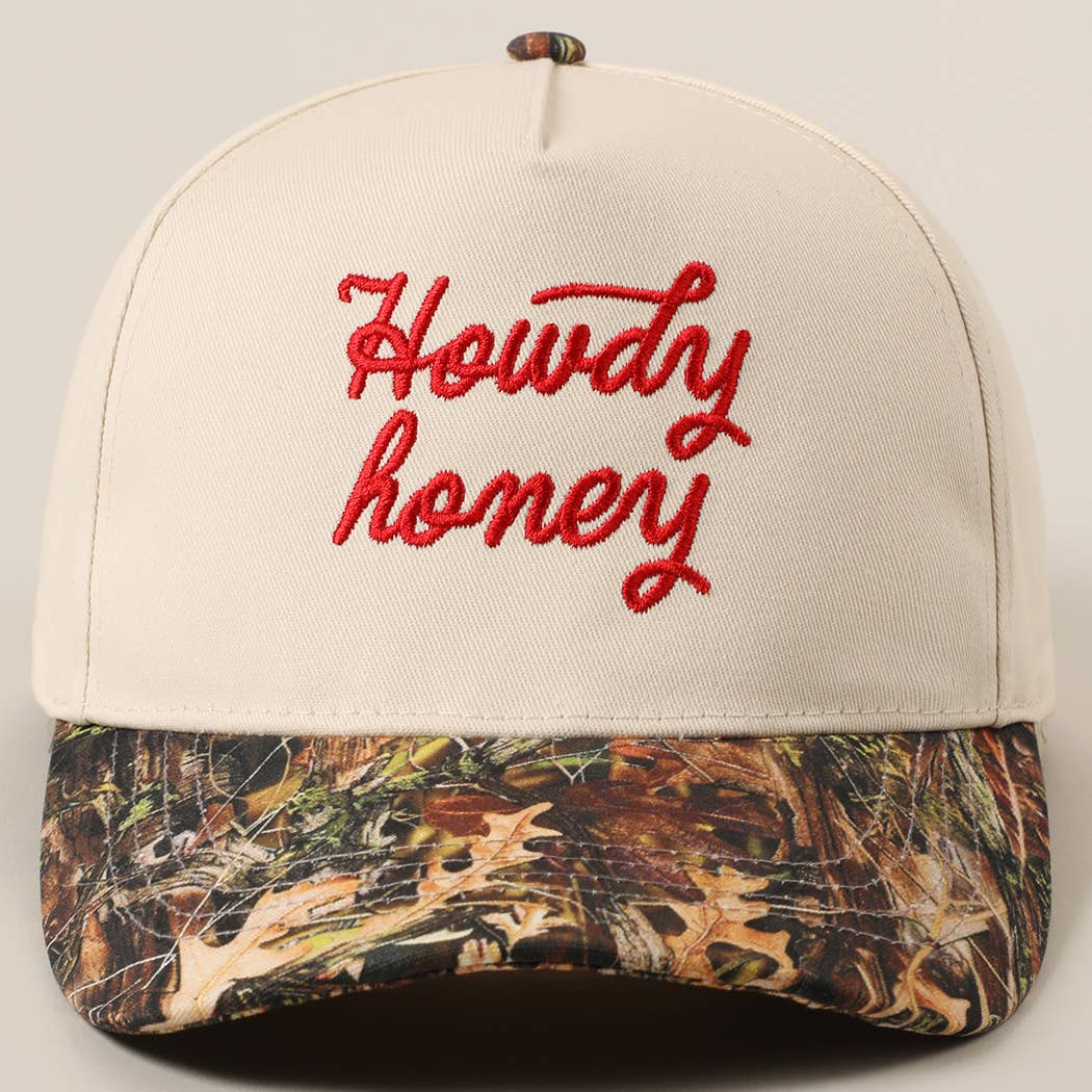 Howdy Honey Embroidery Camo Beige Hat