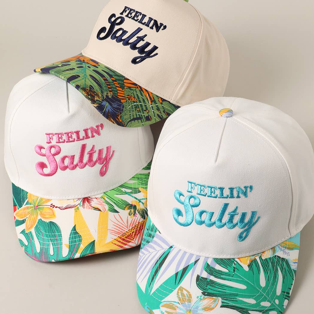 Feelin' Salty Letter Embroidery Floral Trucker Hat - Navy