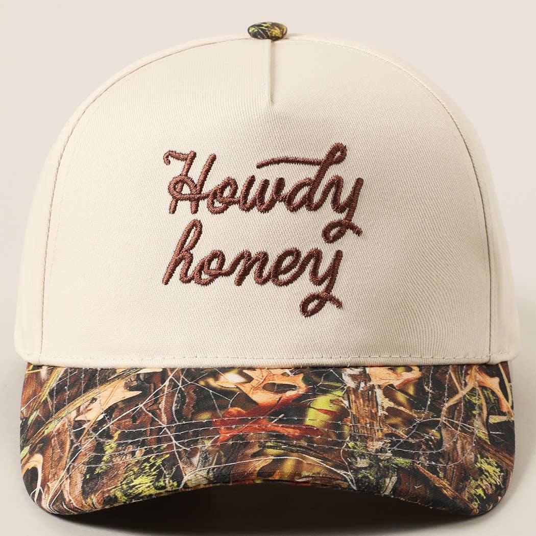 Howdy Honey Embroidery Camo Beige Hat