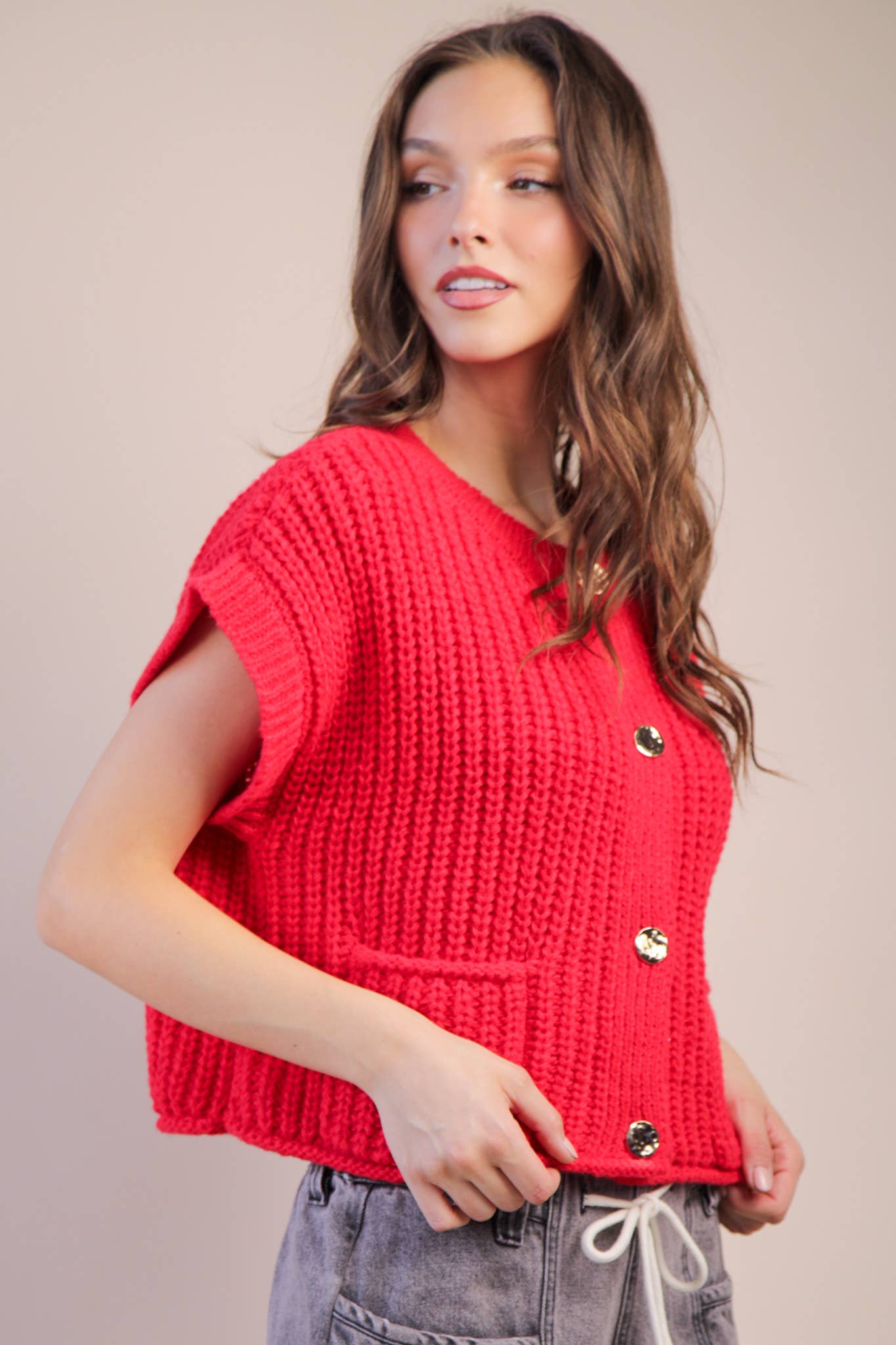 Oversized Button Down Knit Sweater Top