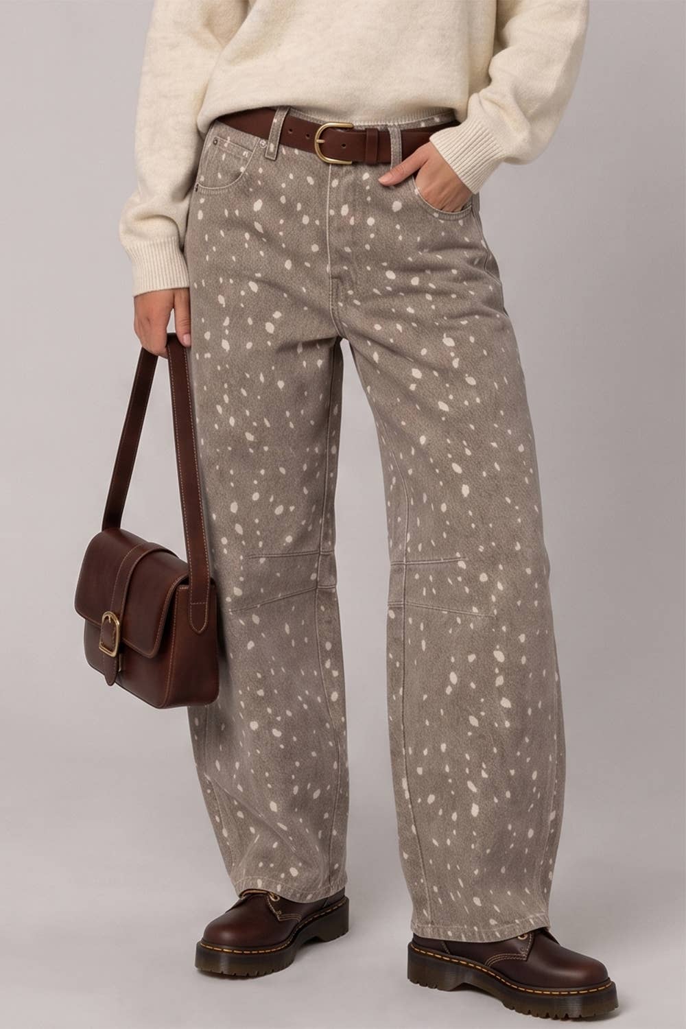 Allover Print Barrel Pants: MOCHA BAMBI