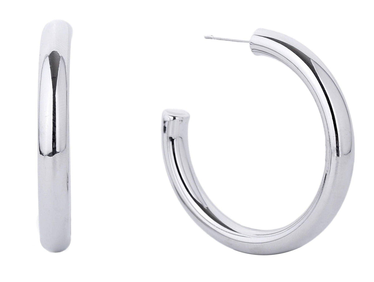 14K Metal Post Hoop Earrings: Silver / Medium