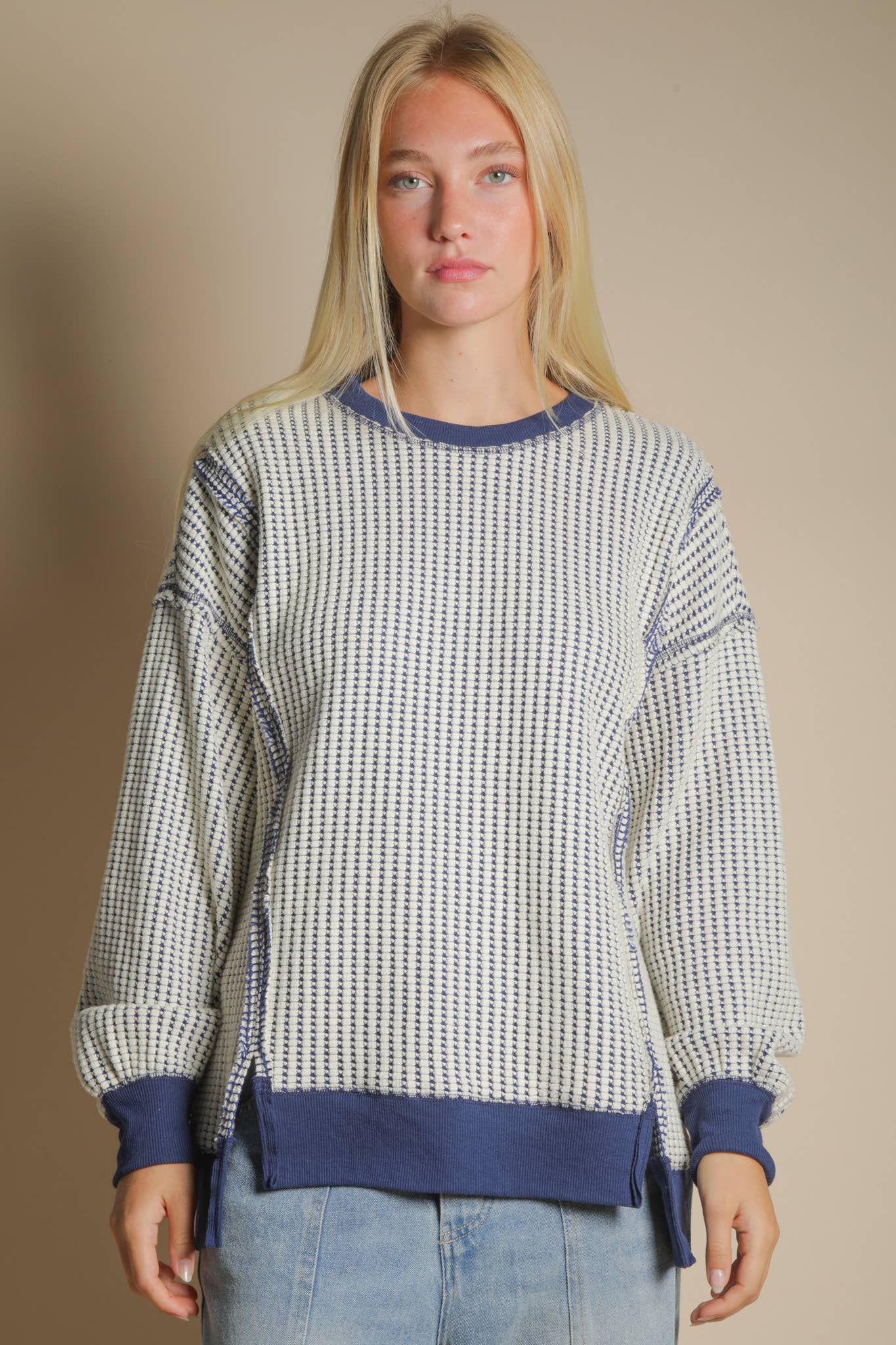 Oversized Waffle Knit Casual Top