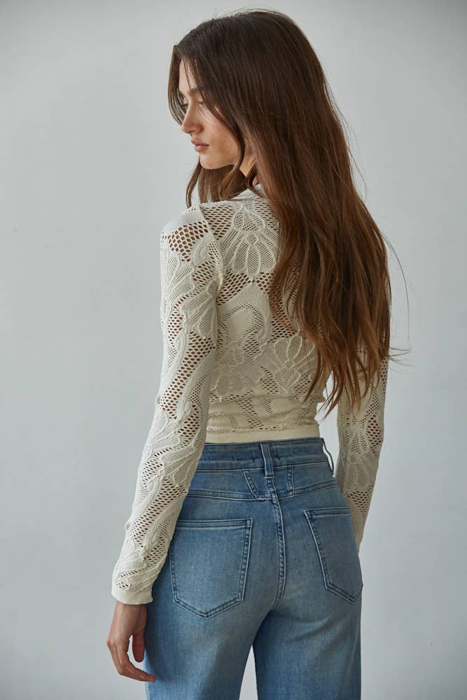 Jacquard Mock Neck Long Sleeve Top