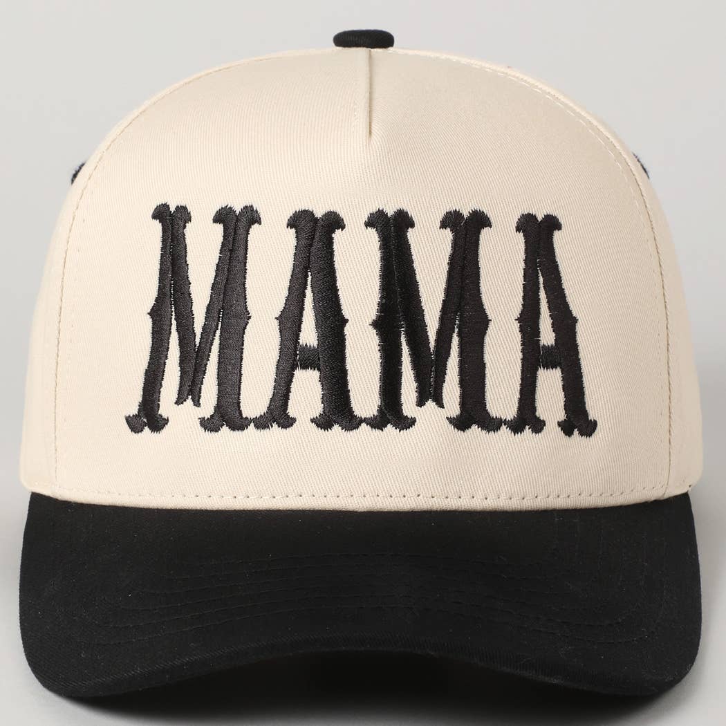 MAMA Typographic Design Embroidery Baseball Hat - Beige