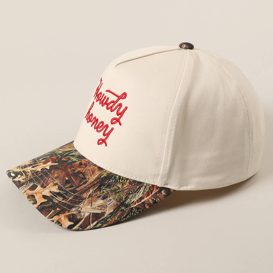 Howdy Honey Embroidery Camo Beige Hat