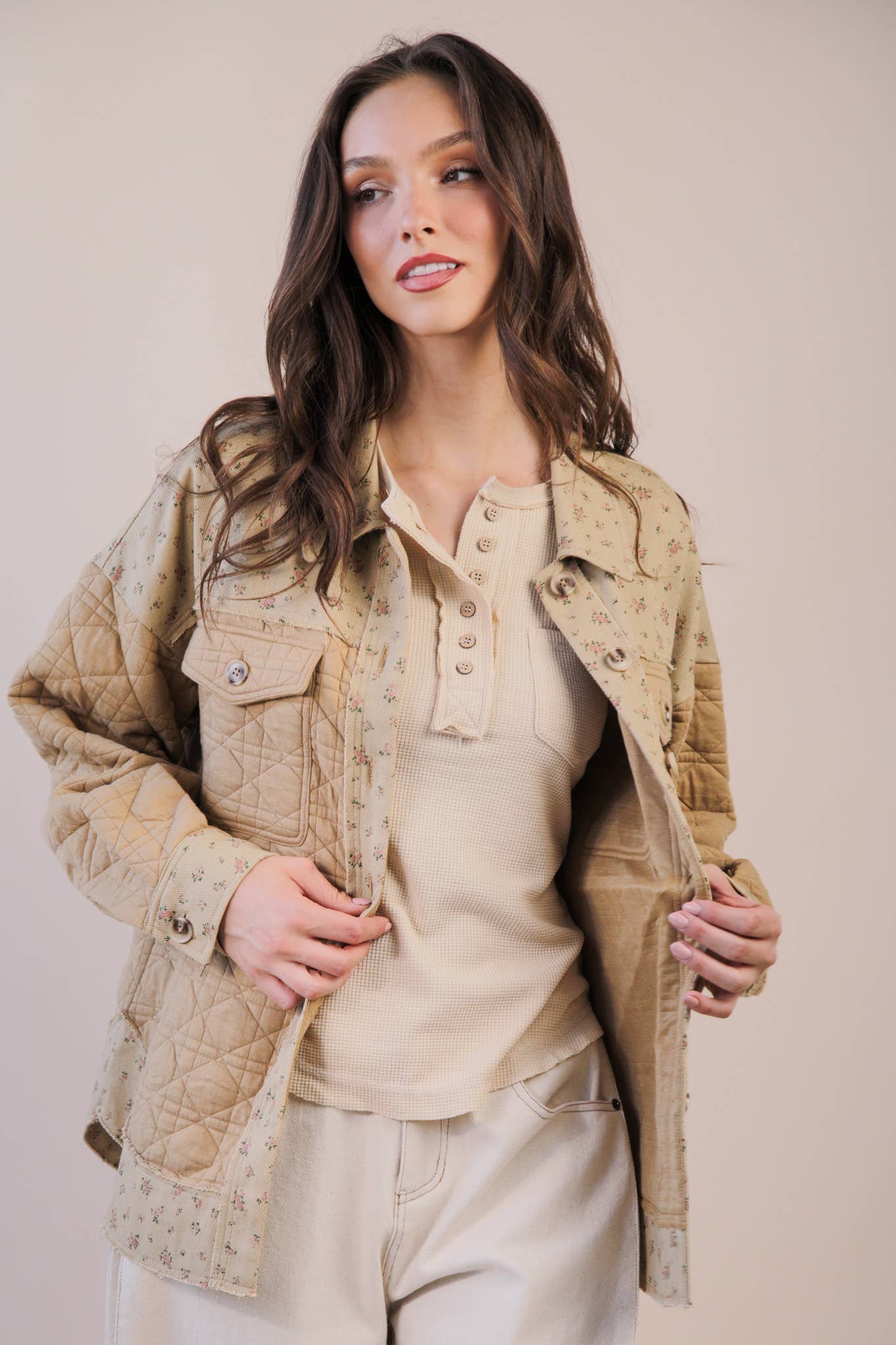 Oversized Floral Printed Contrast Cotton Jacket