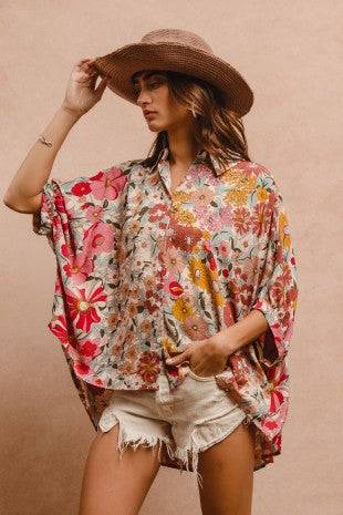Floral Rayon Printed Button Down Top
