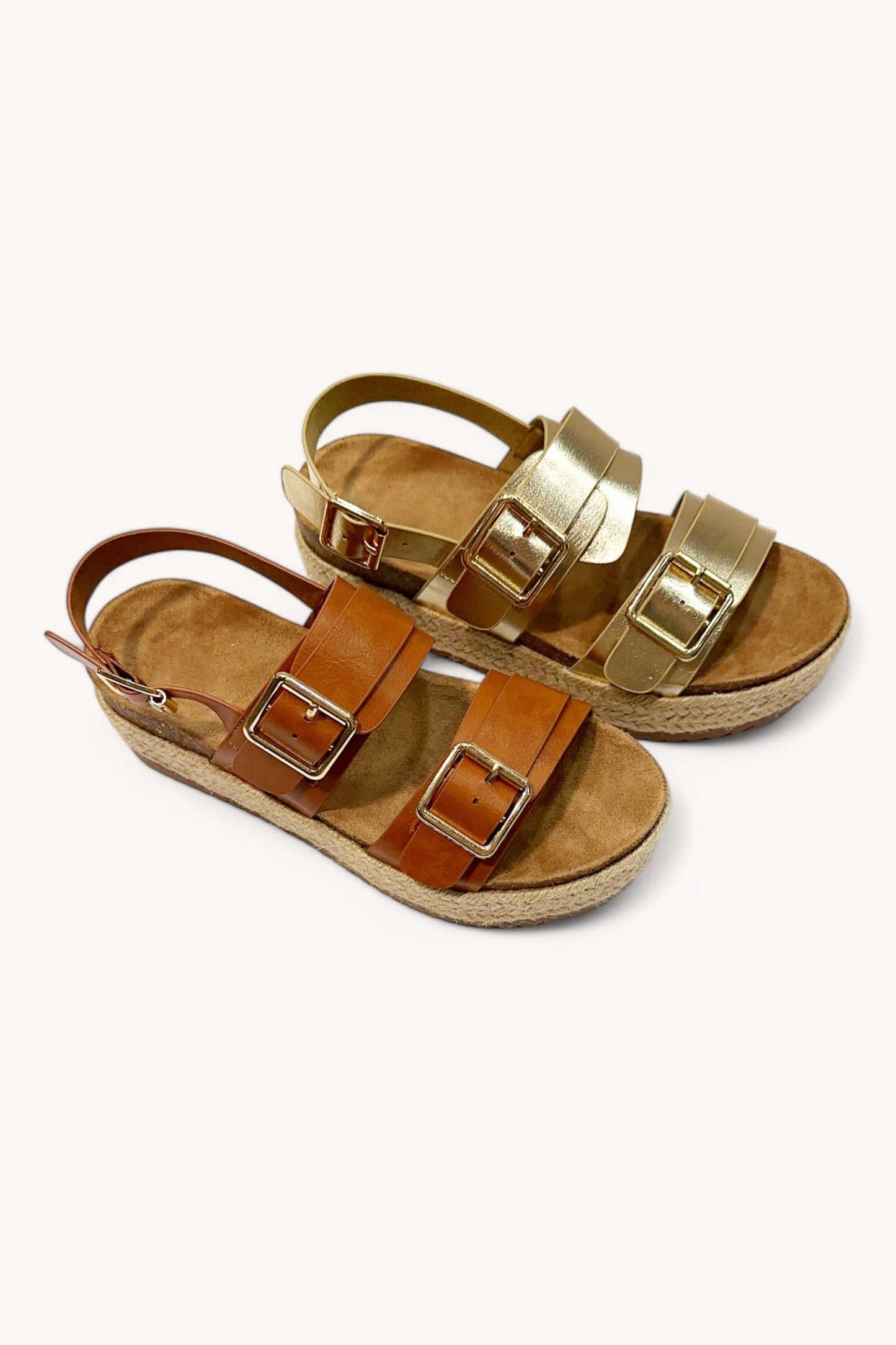 DOUBLE BUCKLE STRAP ESPADRILLES PLATFORM: GOLD