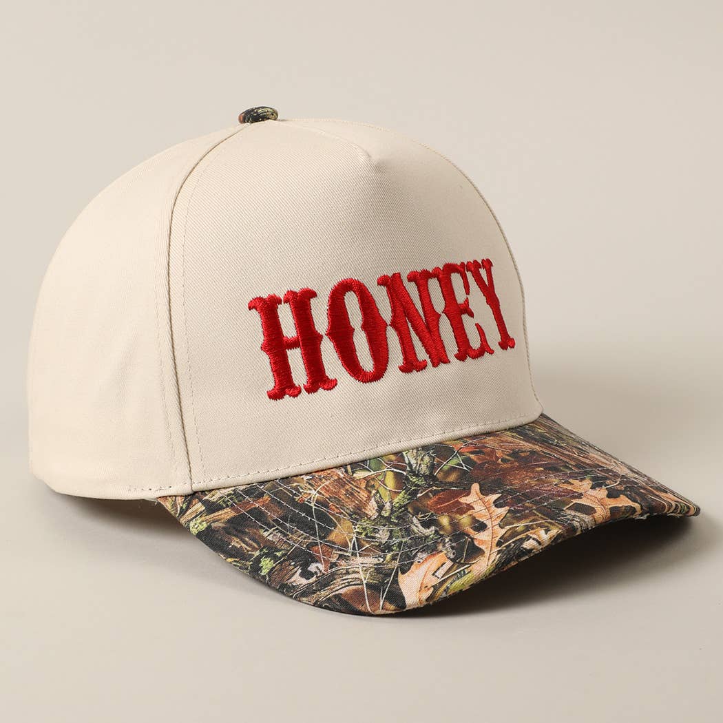 HONEY Lettering Embroidery Camo Hat - Black