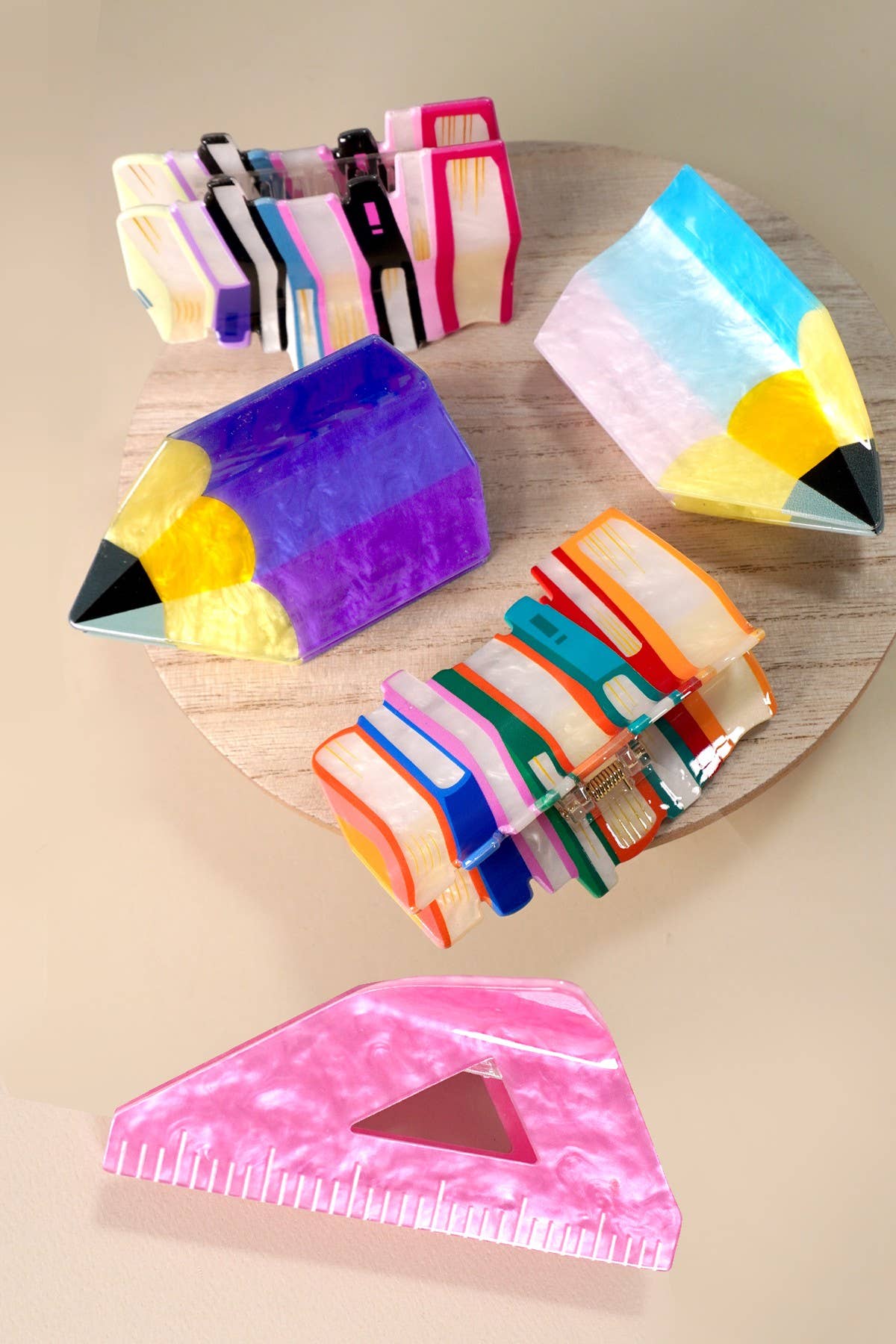 BOOK STACK SCHOOL HAIR CLAW CLIPS |COLOR PENCILS