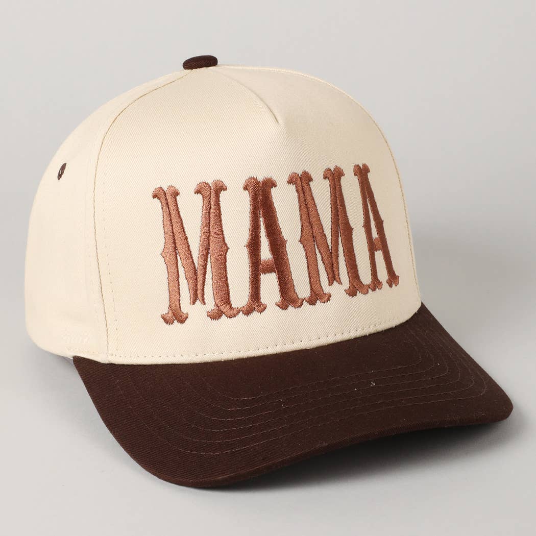 MAMA Typographic Design Embroidery Baseball Hat - Beige