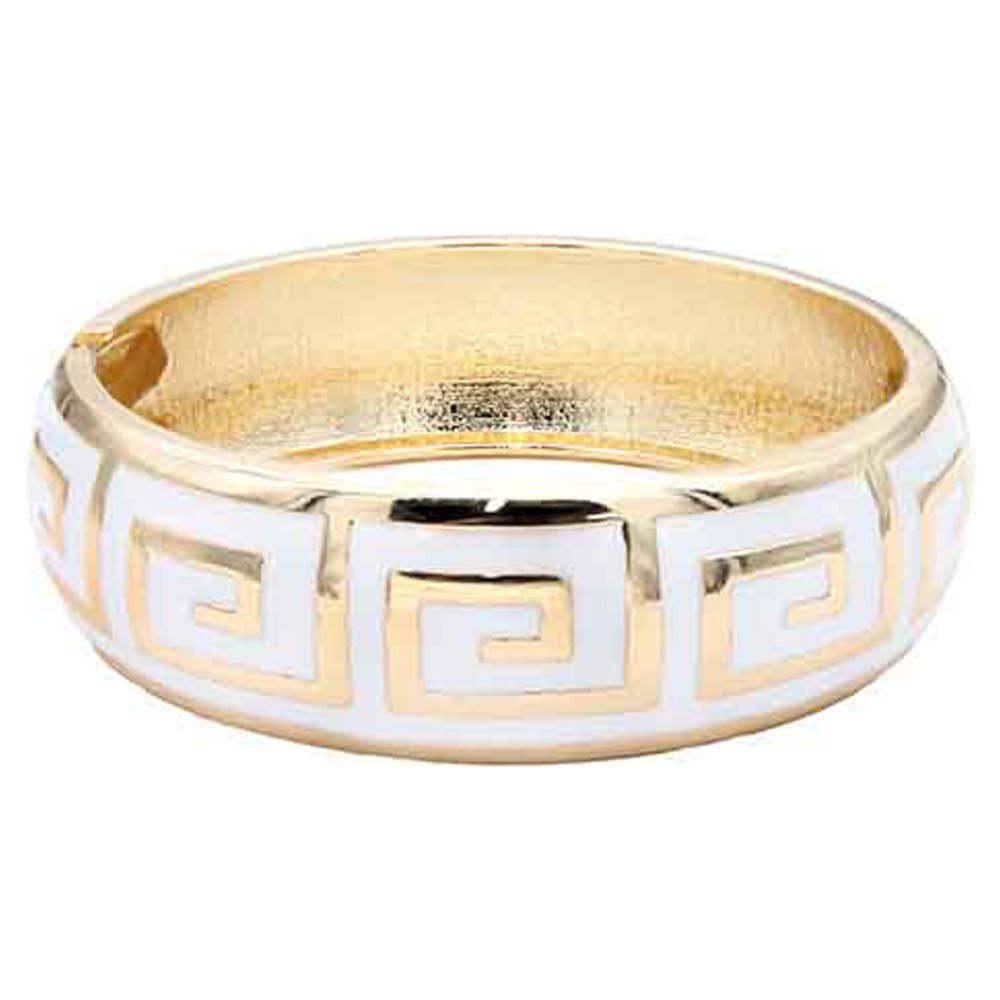 GOLD PLATED WHITE ENAMEL HINGED BANGLE BRACELET