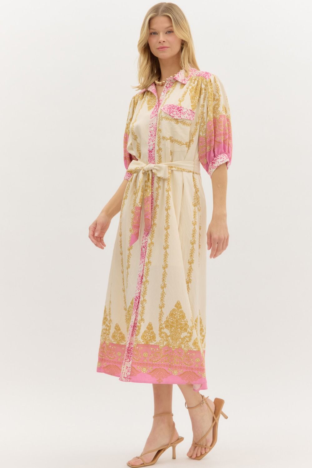 Border Accent Print Midi Dress