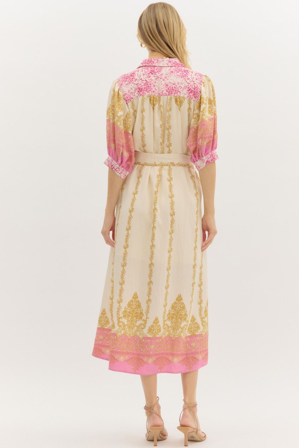 Border Accent Print Midi Dress