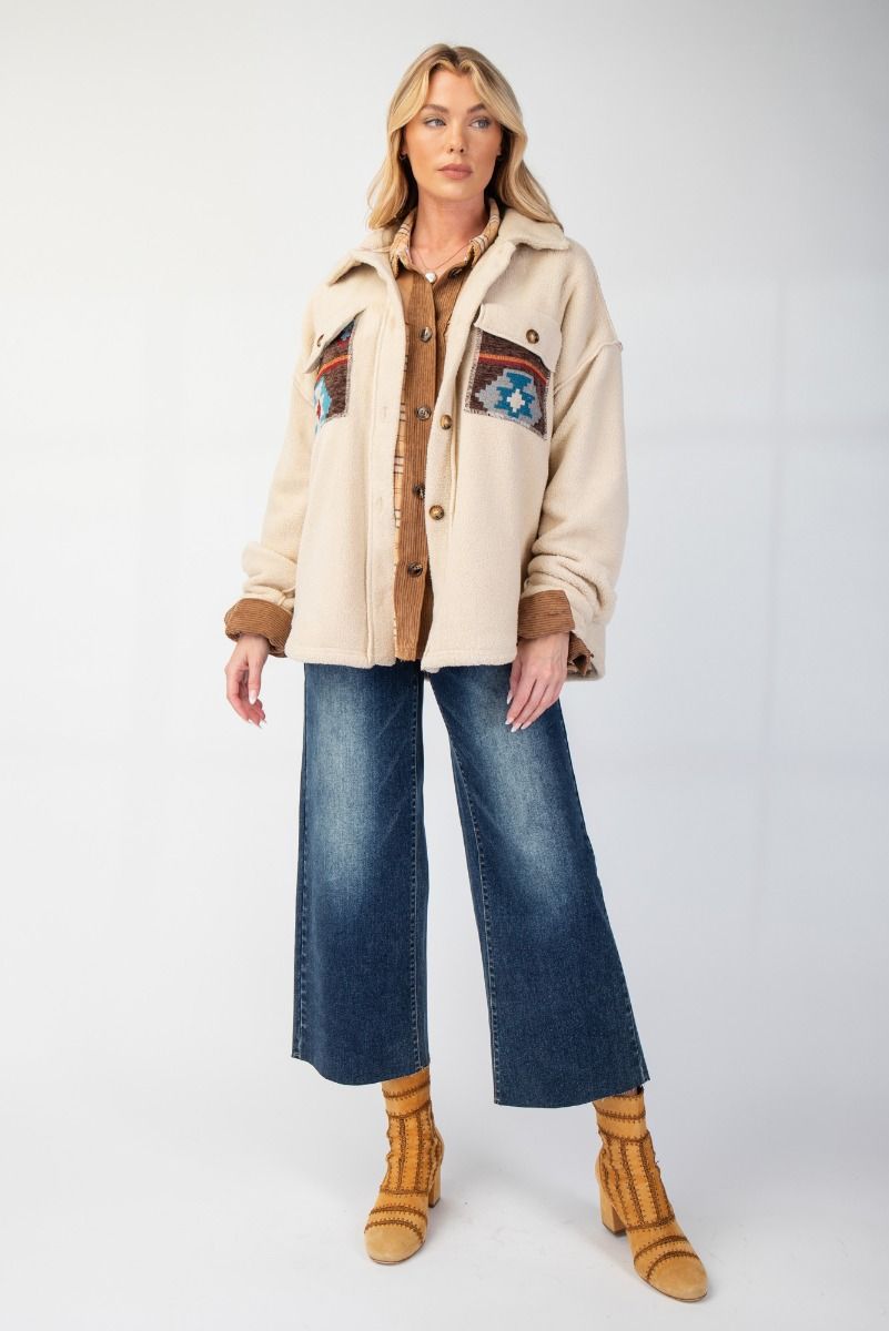Ethnic Print Fleece Shacket